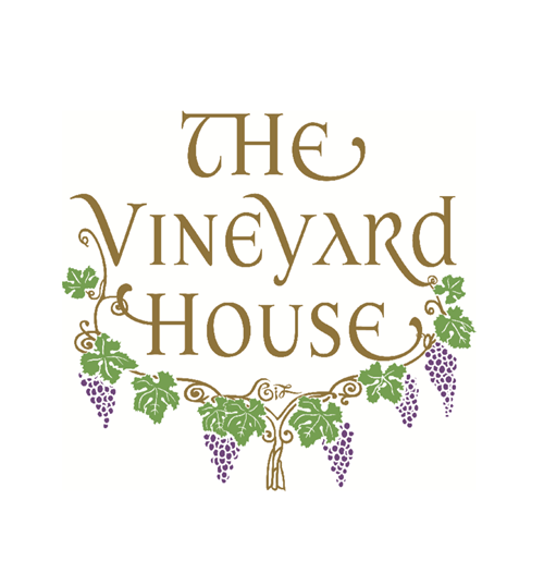 The Vineyard House logo surrounded by a grape vine