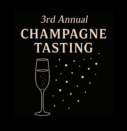 A drawing of an effervescing glass of champagne